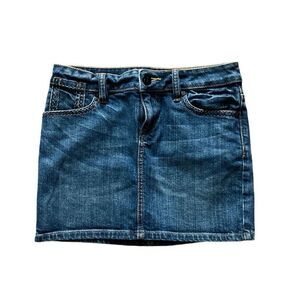 Y2K BCBGMAXAZRIA Sz 26 Dark Wash Denim Cotton Jean Mini Skirt Exposed Stitching
